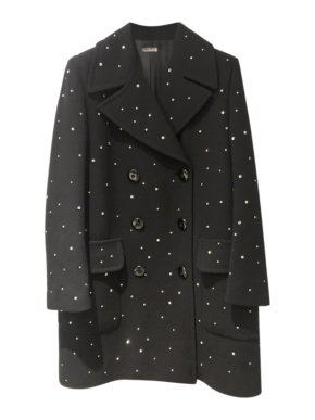Miu Miu Black Crystal Embellished Double Breasted Coat