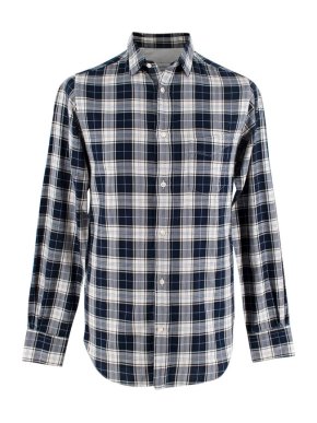 Officine Generale Blue and White Plaid Button Down Shirt