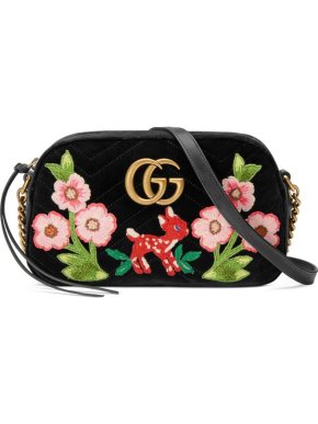 Gucci Bambi Embroidered Velvet Marmont Camera Bag