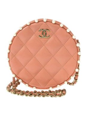 Chanel Faux Pearl Trimmed Lambskin Round Crossbody Bag