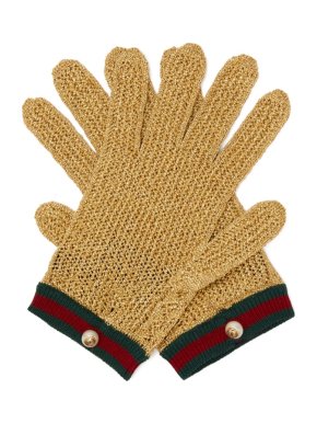 Gucci Gold Crochet Web Trim Gloves