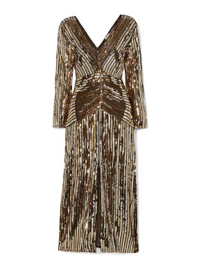Rixo Emmy striped sequined chiffon midi dress