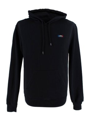 Ami Black Cotton Logo Embroidered Hoodie
