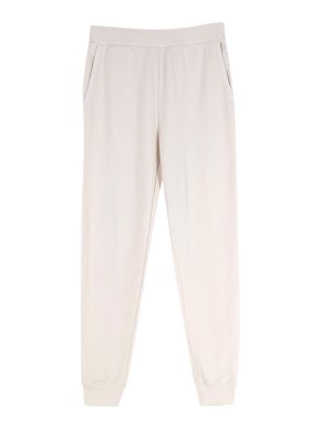 E.Leoty Cream Slim Fit Cotton Track Pants