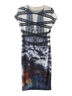 Mary Katrantzou Mixed Abstract Architectural Print Fitted Dress