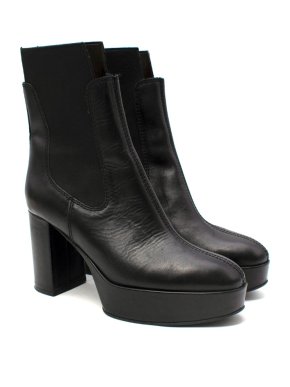 Acne Studios Black Leather Platform Heeled Ankle Boots