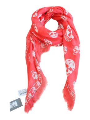 Alexander McQueen Red Silk Blend Skull Scarf