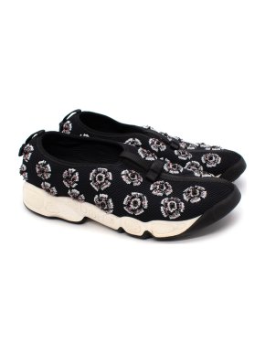 Dior Black Floral Embellished Mesh Fusion Slip-On Sneakers