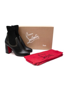 Christian Louboutin Sockies 85 Black Leather & Tricot Heeled Booties
