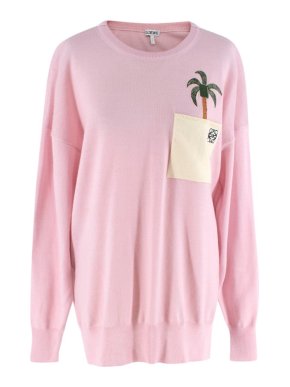 Loewe La Palme Pastel Pink Wool-Blend Knitted Jumper