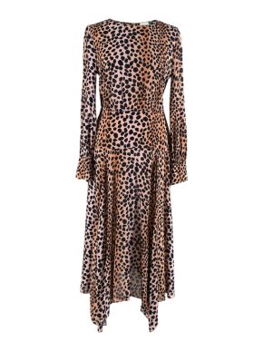Rixo Leopard Print Asymmetric Hem Midi Dress