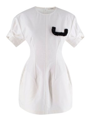 Celine White Brushed Cotton Sequin Pocket Short Dress