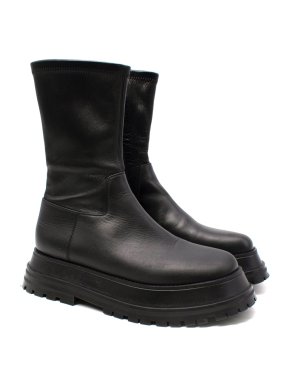 Burberry Black Leather Lug-Sole Biker Boots