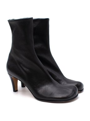 Bottega Veneta Bloc Black Leather Square Toe Ankle Boots
