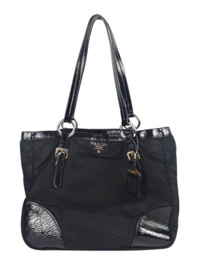 Prada Black Patent Leather Trimmed Nylon Shoulder Bag
