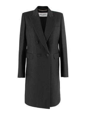 Saint Laurent Black Metallic Grain De Poudre Tailored Coat
