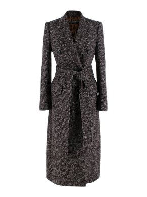 Dolce & Gabbana Salt & Pepper Wool Tweed Long Coat