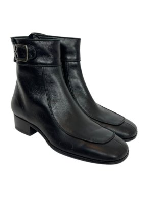 Saint Laurent Black Leather Square Toe Ankle Boots