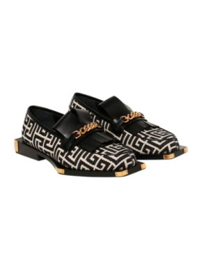 Balmain Bicolor Jacquard & Black Leather Loafers