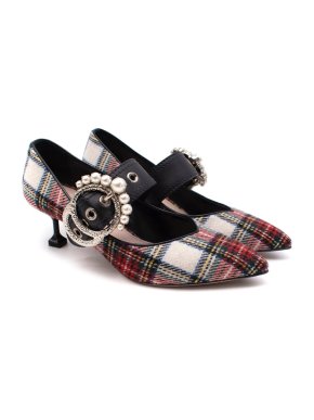 Miu Miu Tartan Point Toe Kitten-Heel Pumps