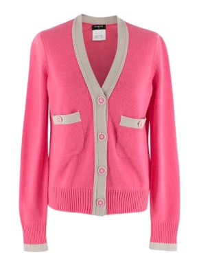 Chanel Pink & Pearl Grey Cashmere Cardigan