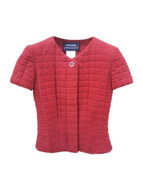 Chanel Identification red quilted short sleeve jacket