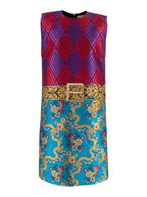 Gucci Multicolour Geometric & Floral Brocade Pattern Shift Dress