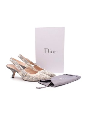 Christian Dior Gray Toile de Jouy J'adior Slingback Heeled Pump