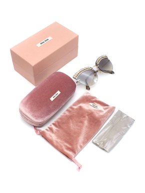 Miu Miu Pale Gold Crystal Embellished Cat Eye Frameless Sunglasses