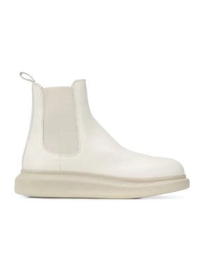 Alexander McQueen Cream Flock Hybrid Boots