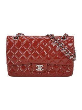 Chanel Red Patent Leather Small Double Flap Bag