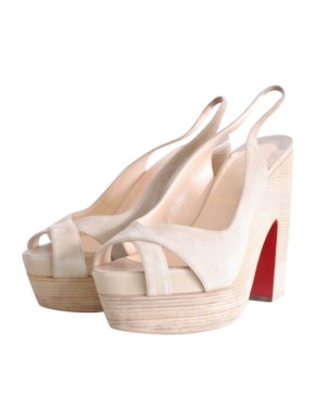 Christian Louboutin beige suede platform slingback sandals