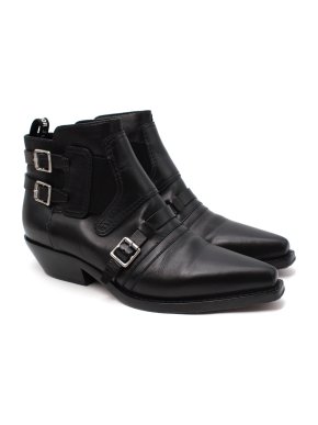 Christian Dior Black Leather Western Buckle Ankle Boots