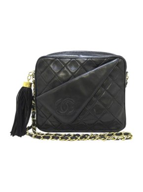 Chanel Vintage Black CC Lambskin Leather Crossbody Bag