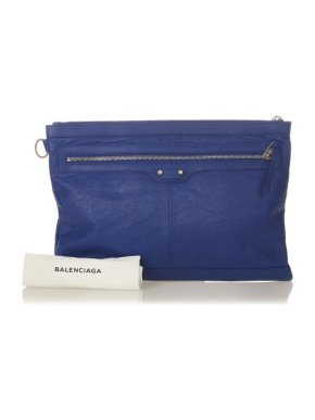 Balenciaga Blue Cracleque Motocross Classic Clip L Clutch Bag