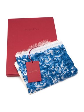 Valentino Blue Delft-Vase Cashmere & Silk Shawl Scarf