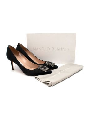 Manolo Blahnik Hangisi 70 Black Satin Heeled Pumps