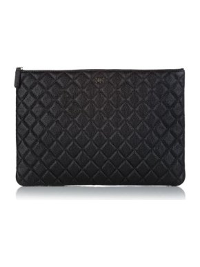 Chanel Black Matelasse CC Caviar Leather Clutch Bag