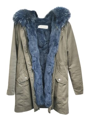 Intrend by MaxMara Khaki Canvas Parka with Racoon Fur Trim