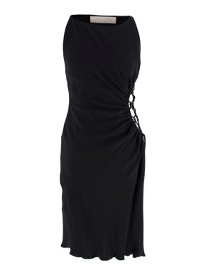 Valentino Vintage Black Mesh Laced Waist Cocktail Dress