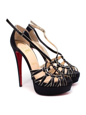 Christian Louboutin Black Satin Platform Heeled Sandals