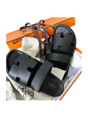 Hermes Black Calfskin Cyprus sandals