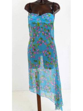 D&G Silk Turquoise Assymetrical Dress with Floral Print