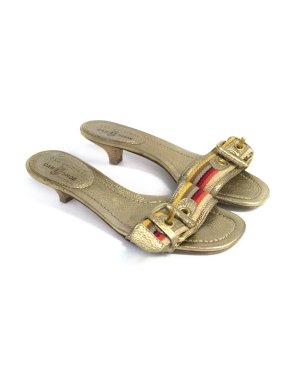 Car Shoe gold kitten heels