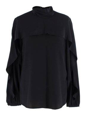 Red Valentino Black Silk Crepe Ruffled Blouse