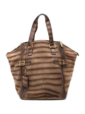 Yves Saint Laurent Vintage Tan Crocodile Embossed Downtown Bag