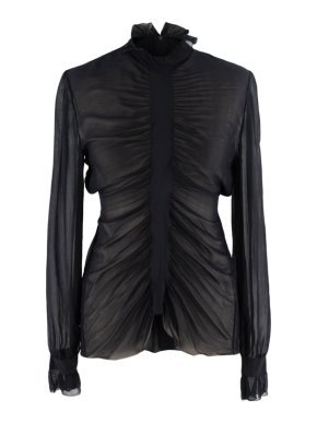 Alexander McQueen Black Silk Chiffon Ruched Blouse