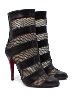 Christian Louboutin Vizu Black Leather & Mesh Heeled Ankle Boots