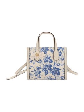 Gucci Herbarium Blue & White Canvas Top Handle Bag