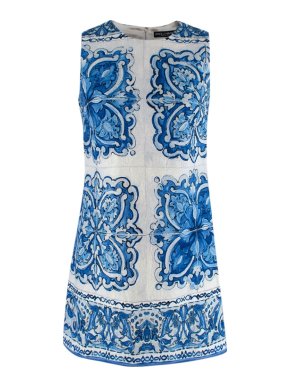 Dolce & Gabbana Blue & White Majolica Damask Shift Dress